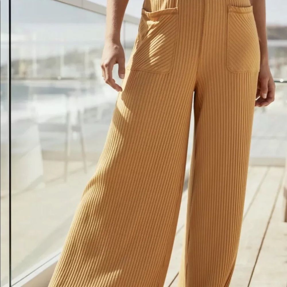 Free People Pants WideLeg Ribbed Soft Ruffle Waist - Picture 3 of 3